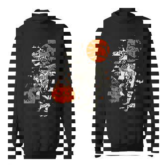 Skeleton Dinosaur Trex Pumpkin Moon Halloween Costume Sweatshirt - Thegiftio