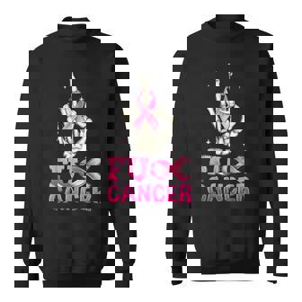 Skeleton Hand Fuck Cancer Breast Cancer Awareness Warrior Sweatshirt - Thegiftio