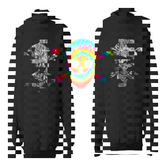 Skull Crossbones Skeleton Colorful Graphic Tie Dye Sweatshirt - Thegiftio