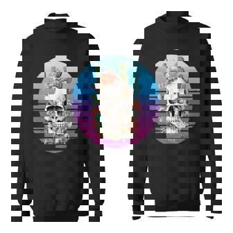 Skull Flowers Cacti Crown Petals Succulents Blossoms Teeth Premium Sweatshirt - Monsterry