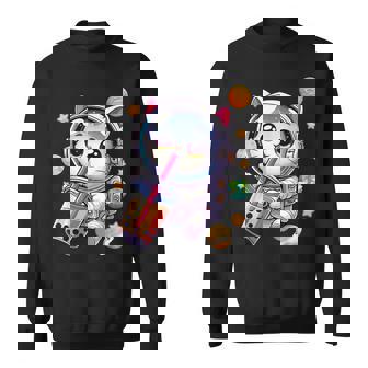 Space Cat Astronaut Boba Tea Boba Cat Galaxy Cute Anime Sweatshirt - Thegiftio UK