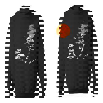 Spooky Humor Halloween Skeleton Chasing Dog Sweatshirt - Monsterry