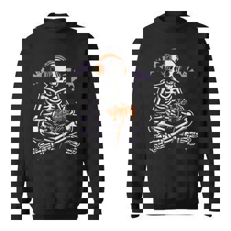 Spooky Skeleton Playing Video Games Halloween Day Gamer Sweatshirt - Monsterry