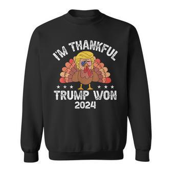 Im Thankful Trump Won 2024 Turkey Thanksgiving American Flag Sweatshirt - Thegiftio UK
