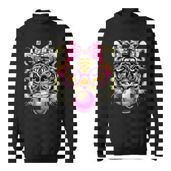 Tiger With Glasses Bubblegum And Bow Sweatshirt - Thegiftio UK