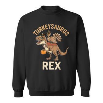 Turkeysaurus Rex Riding Turkey Dinosaur Thanksgiving Boys Sweatshirt - Monsterry