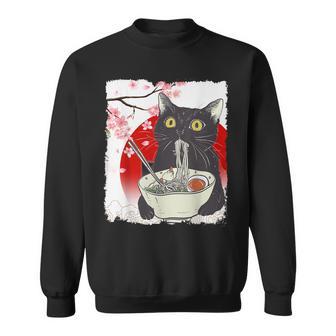 Vintage Cat Eating Ramen Japanese Cat Noodles Sweatshirt - Thegiftio UK