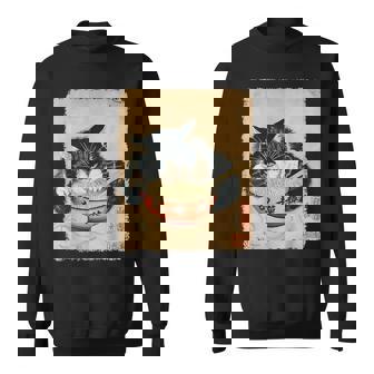Vintage Cat Eating Ramen Noodles Gothic Otaku Japanese Food Sweatshirt - Seseable