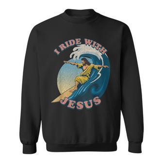 Vintage I Ride With Jesus Surfing Jesus Sweatshirt - Thegiftio UK