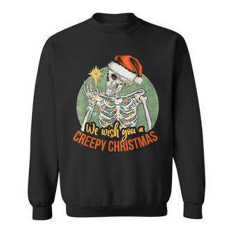 We Wish You A Creepy Christmas Pajama Skeleton X-Mas Sweatshirt - Monsterry