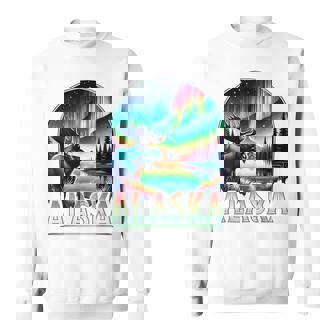 Alaska Northern Lights Aurora Viewing Alaska Moose Sweatshirt | Seseable UK