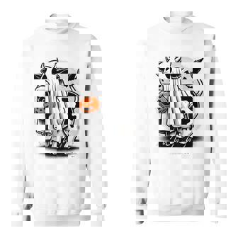 Awesome Moo Halloween Cow Wearing Ghost Costume With Pumpkin Sweatshirt | Seseable UK