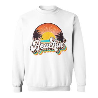 Beachin' Leopard Retro Summer Sunset Beach Lovers Vacation Sweatshirt - Monsterry
