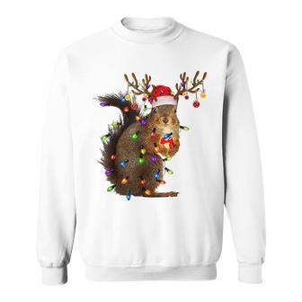 Christmas Squirrel Lights Reindeer Christmas Pajamas Sweatshirt - Monsterry
