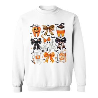 Coquette Bow Halloween Th Dentist Dental Assistant Ghost Sweatshirt - Thegiftio UK