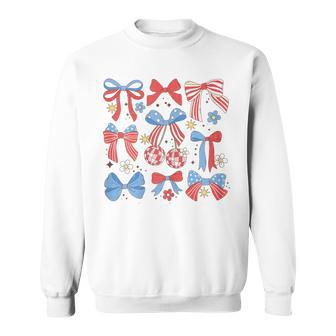 Coquette Red White & Blue Patriotic Bows Retro July 4Th Sweatshirt - Monsterry AU