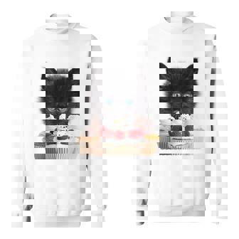 Cute Black Kitty Kitten Cat With Cup Cakes Sweatshirt - Monsterry