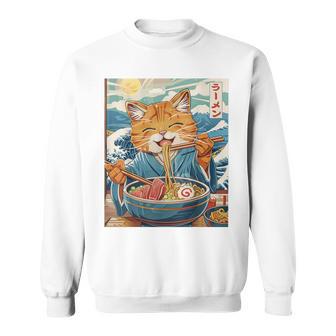 Cute Japanese Ramen Cat The Great Wave Sweatshirt - Thegiftio UK