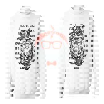 Hipster Wolf In Red Glasses Wild Animal Lover Sweatshirt - Monsterry