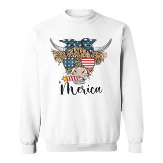 Merica Cow Usa Flag Fourth Of July Independence Day Sweatshirt | Seseable UK