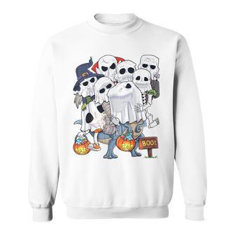 Halloween Skeleton Zombie Riding T Rex Pumpkin Boo Sweatshirt - Thegiftio UK