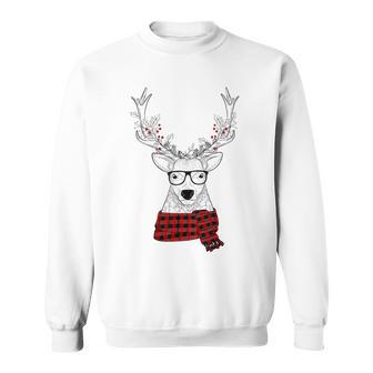 Hipster Deer Buffalo Plaid Christmas Holiday T Shirt Sweatshirt - Monsterry