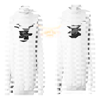 Hook'em Horns With Bull Horns Coming Out Of Football Laces Sweatshirt - Monsterry