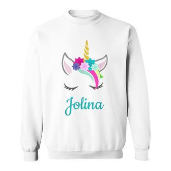 Jolina Name Geschenk Colourful Unicorn Jolina Sweatshirt - Geschenkecke