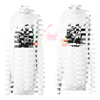 Meowy Christmas Black Cats Play Christmas Tree Lights Cats Sweatshirt - Thegiftio UK