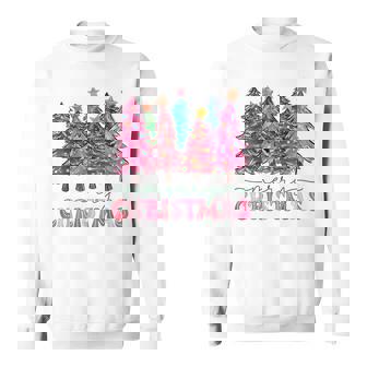 Merry And Bright Pink Merry Christmas Tree Xmas Holiday Sweatshirt - Seseable