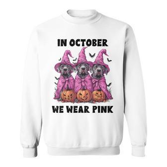 In October We Wear Pink Great Dane Halloween Breast Cancer Sweatshirt - Monsterry