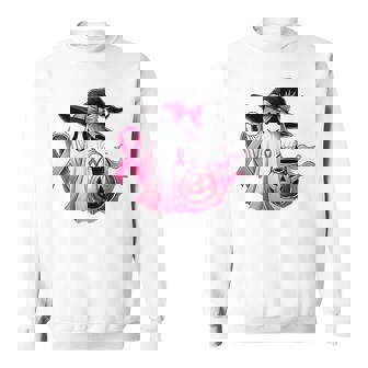 In October We Wear Pink Witch Ghost Breast Cancer 2 Side Sweatshirt | Seseable UK