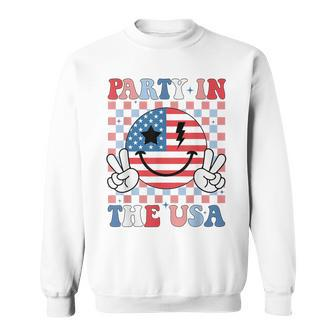 Party In The Usa Usa Flag Smile Face For 4Th Of July Sweatshirt - Monsterry DE