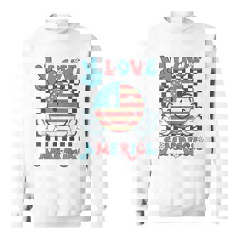 Peace Love America Smile Face Us Flag Fourth 4Th Of July Sweatshirt - Seseable
