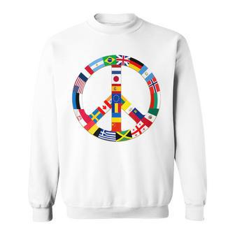Peace Sign With Worlds Flags Global Love And Unity Sweatshirt - Monsterry