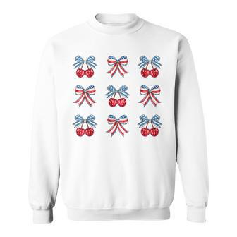 Red White And Blue Usa Flag Cherry Bows Coquette 4Th Of July Sweatshirt - Monsterry CA