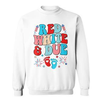 Red White And Due 4Th Of July Pregnancy Dress Baby Reveal Sweatshirt - Monsterry DE