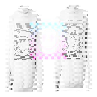 Rosa Azul Sonrisa Cara Lindo Cuadros Paz Sonriente Cara Feliz Manga Larga Camisa de entrenamiento - Regaloses