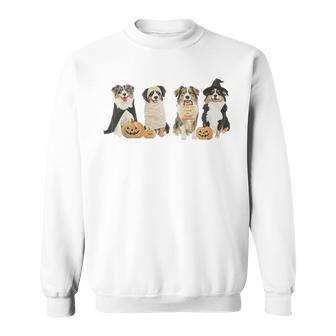 Three Australian Shepherd Dogs Witch Scary Mummy Halloween Sweatshirt - Monsterry