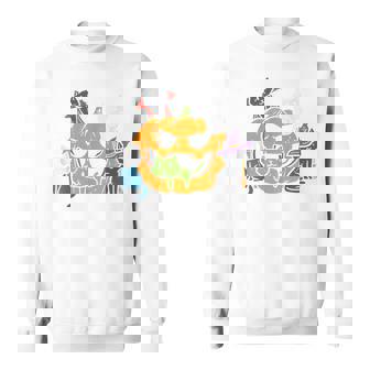Vampire Ghost Zombie Witch Cats In Pumpkin Cute Halloween Sweatshirt - Monsterry