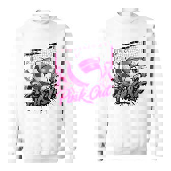 Volleyball Pink Out Breast Cancer Awareness Pink Ribbon Sweatshirt - Monsterry