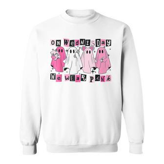 On Wednesday We Wear Cute Pink Ghost Halloween Sweatshirt - Thegiftio UK