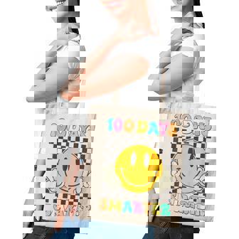 100 Days Smarter Cute Smile Face Hippie 100Th Day Of School Tote Bag - Monsterry