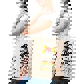 Messy Bun Teacher Off Duty Leopard Happy Last Day Of School Tote Bag - Monsterry