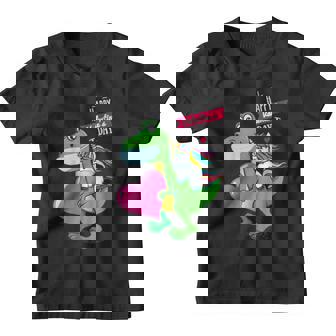 Kids Toddler Boy Valentine Unicorn Riding T-Rex Candy Heart Youth T-shirt - Monsterry
