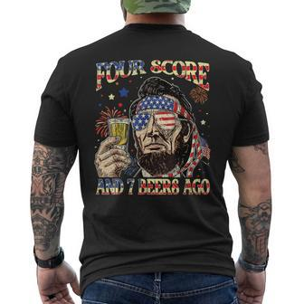 4Th Of July Drinking Beer Patriot Four Score And 7 Beers Ago Men's T-shirt Back Print - Monsterry