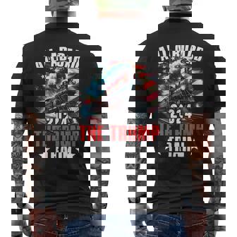 All Aboard The Trump Train Trump 2024 Patriotic Usa Flag Men's T-shirt Back Print - Seseable