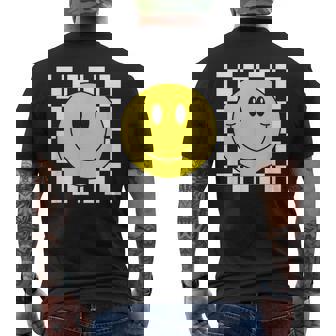 Amarilla De Los Años 70 Con Cara Sonriente A Cuadros Camiseta Hombre Estampado Espalda - Regaloses