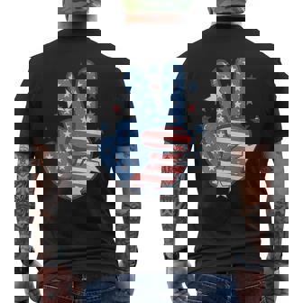 American Flag Peace Sign Hand Fourth Of July Men's T-shirt Back Print - Thegiftio UK