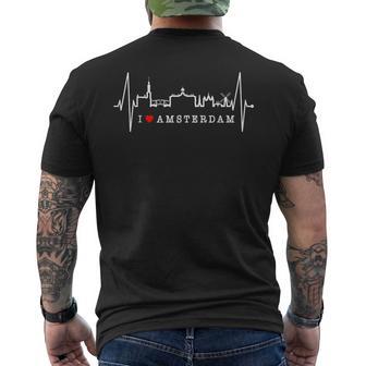 Amsterdam Skyline Netherlands Heartbeat Fan I Love Holland T-Shirt mit Rückendruck - Geschenkecke